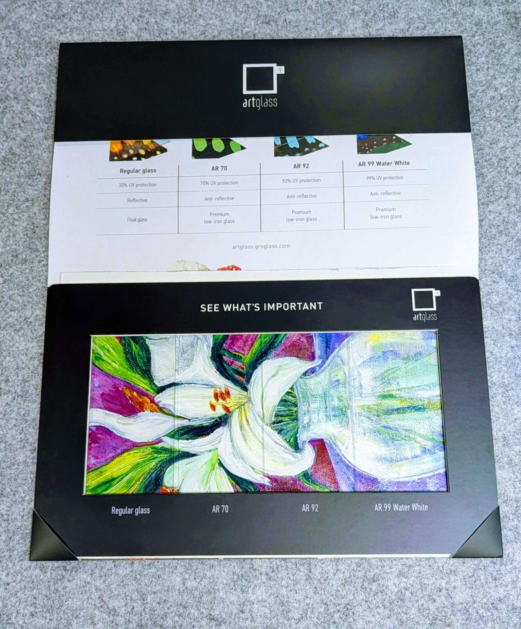 Colorful floral artwork with black packaging.